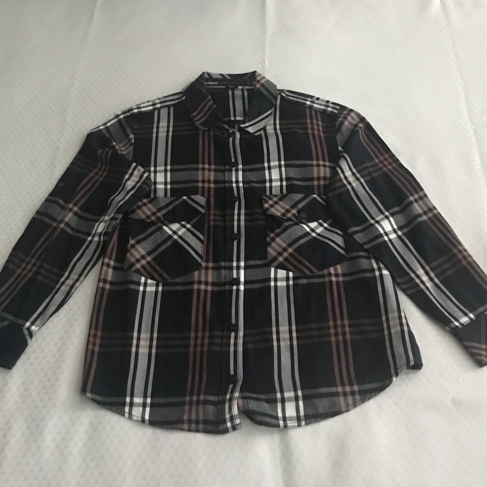 Sanctuary Women’s Petite Plaid L/S “BOYFRIEND” Button Down Shirt (Size: SP)